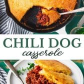Long collage image of chili dog casserole.