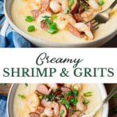 Long collage image of creamy shrimp and grits