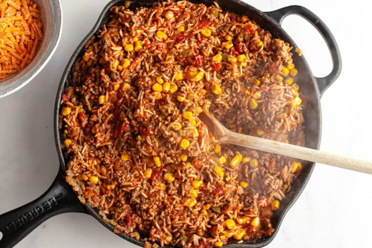 Filling in the skillet before adding the cheese.
