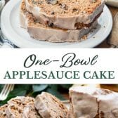 Long collage image of applesauce cake recipe.