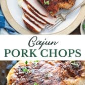 Long collage image of Cajun pork chops.