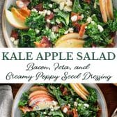 Long collage image of kale apple salad.