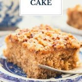 Slice of oatmeal cake with text title overlay.