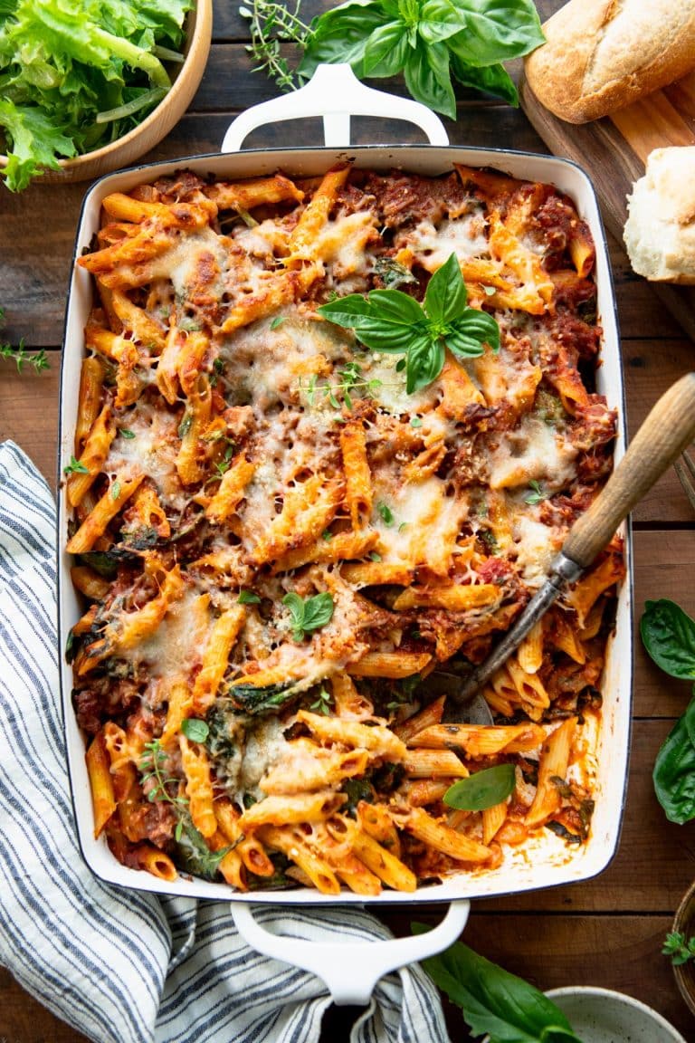 Sausage and Spinach Penne Pasta Bake The Seasoned Mom