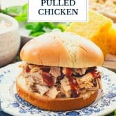 3-ingredient crock pot pulled chicken with text title overlay.