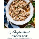 3-ingredient crock pot pulled chicken with text title at the bottom.