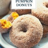Baked pumpkin donuts with text title overlay.