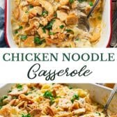 Long collage image of chicken noodle casserole.