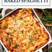 Million dollar baked spaghetti with text title box at top.
