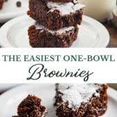 Long collage image of one bowl homemade brownies.