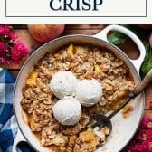 Peach crisp recipe with text title box at top.