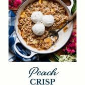Peach crisp recipe with text title at the bottom.