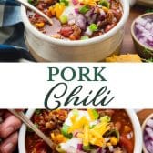 Long collage image of pork chili.