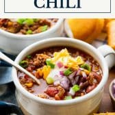Pork chili with text title box at top.