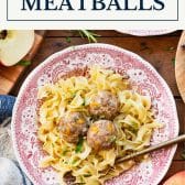 Pork meatballs with text title box at top.
