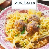 Pork meatballs with text title overlay.