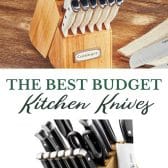 Long collage image of the best budget kitchen knives