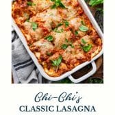 Classic lasagna recipe with text title at the bottom.