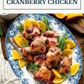 Crock Pot cranberry chicken with text title box at top.