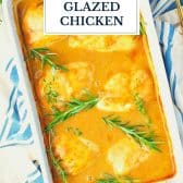 Dump-and-bake cider glazed chicken with text title overlay.