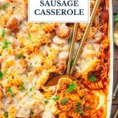 Dump-and-bake Italian sausage casserole with text title overlay.