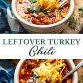 Long collage image of leftover turkey chili.