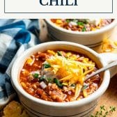 Leftover turkey chili with text title box at top.