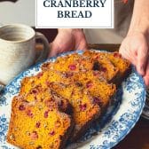 Pumpkin cranberry bread with text title overlay.