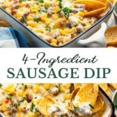 Long collage image of 4-ingredient sausage dip with corn.