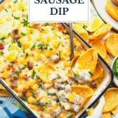 4-ingredient sausage dip with corn and text title overlay.