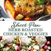 Long collage image of Sheet pan herb roasted chicken and vegetables.