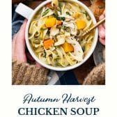 Autumn Harvest Chicken Noodle Soup with text title at the bottom.