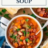 Ham and bean soup with text title box at top.