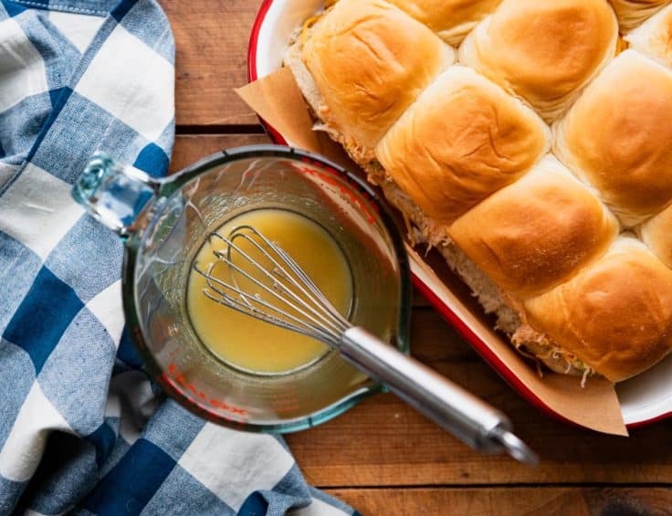 Butter sauce for buffalo chicken dip sliders.