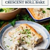 5-Ingredient Chicken Alfredo Crescent Roll Bake with text title box at top.
