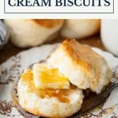 Cream biscuits with text title box at top.