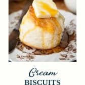 Cream biscuits with text title at the bottom.