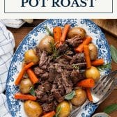 Crock Pot pot roast with cream of mushroom soup and text title box at top.