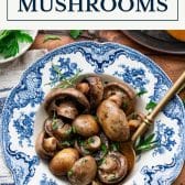 Buttery ranch crockpot mushrooms with text title box at top.