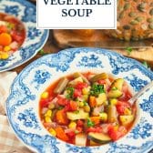 Crockpot vegetable soup with text title overlay.