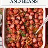 Frank and beans with text title box at top.