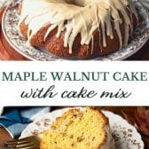 Long collage image of maple walnut cake.