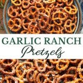 Long collage image of ranch pretzels.