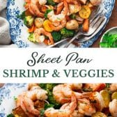 Long collage image of Sheet pan shrimp and vegetables.