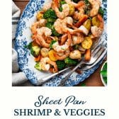 Sheet pan shrimp and vegetables with text title at the bottom.