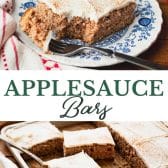 Long collage image of applesauce bars.