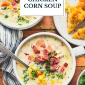 Crock Pot chicken corn soup recipe with text title overlay.