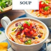 Chicken enchilada soup for the Crock Pot or stovetop with text title overlay.