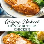 Long collage image of crispy baked honey butter chicken.