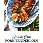 Crock Pot pork tenderloin with text title at the bottom.